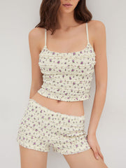 Ditsy Floral Lettuce Trim Cami Top & Low Rise Lettuce Trim Micro Shorts Set