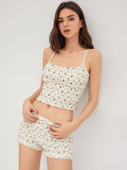 Ditsy Floral Lettuce Trim Cami Top & Low Rise Lettuce Trim Micro Shorts Set