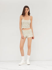 Ditsy Floral Lettuce Trim Cami Top & Low Rise Lettuce Trim Micro Shorts Set