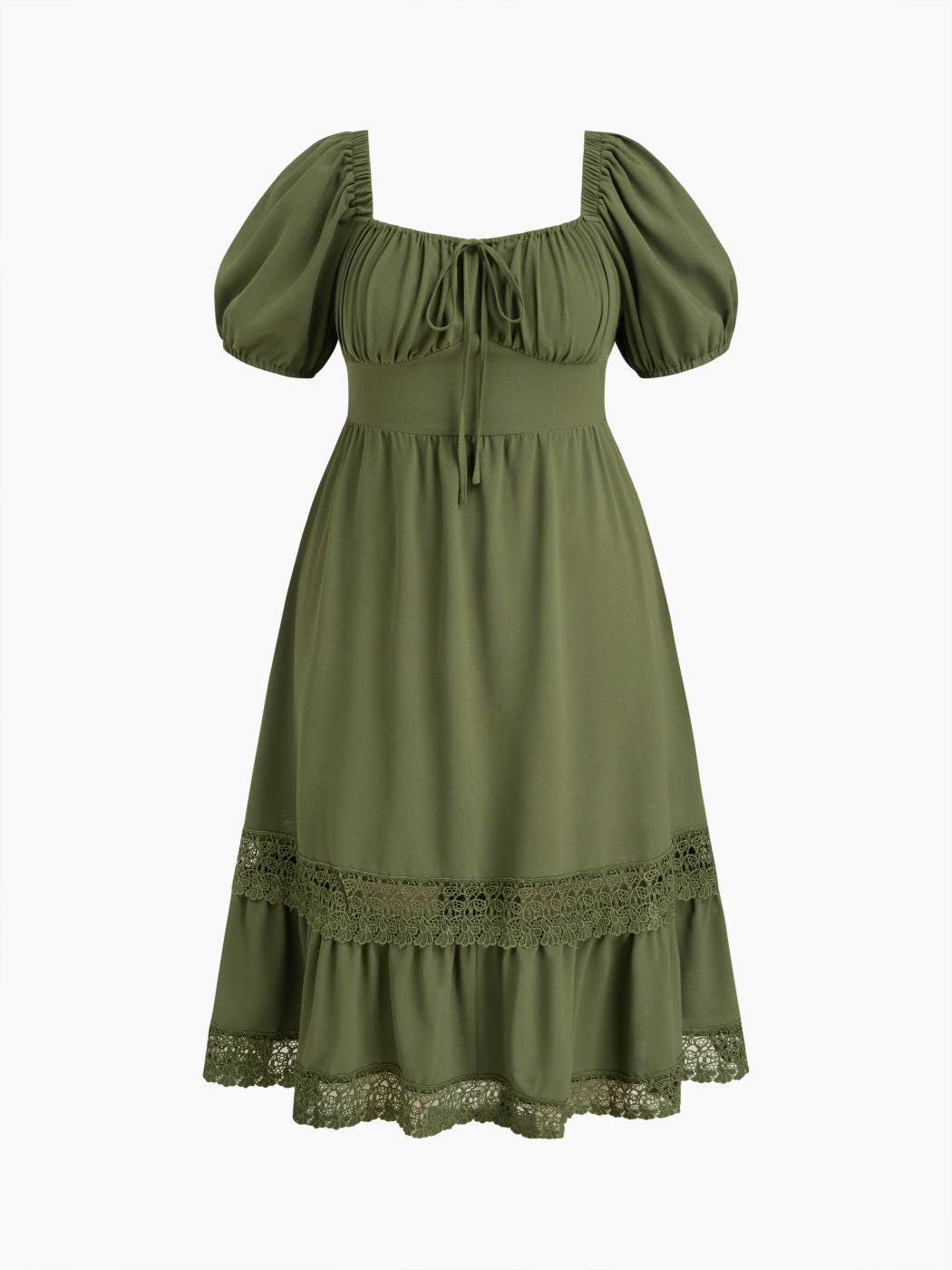Chiffon Square Neck Bowknot Lace Trim Maxi Dress Curve & Plus