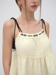 Square Neck Embroidery Lettuce Trim  Cami Top