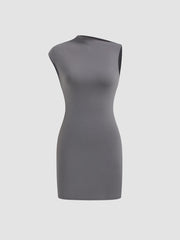 Two Way Asymmetrical Neck Wrap Knotted Midi Dress
