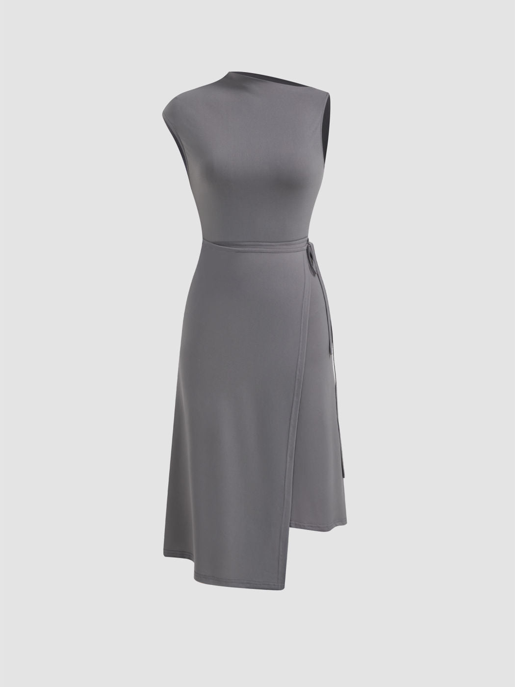 Two Way Asymmetrical Neck Wrap Knotted Midi Dress