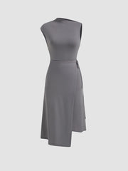 Two Way Asymmetrical Neck Wrap Knotted Midi Dress