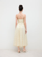 Mesh Square Neck Floral Sequin Bowknot Maxi Dress