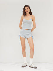 Cotton-blend Stripe Criss Cross Crop Cami Top