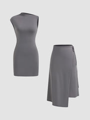 Two Way Asymmetrical Neck Wrap Knotted Midi Dress