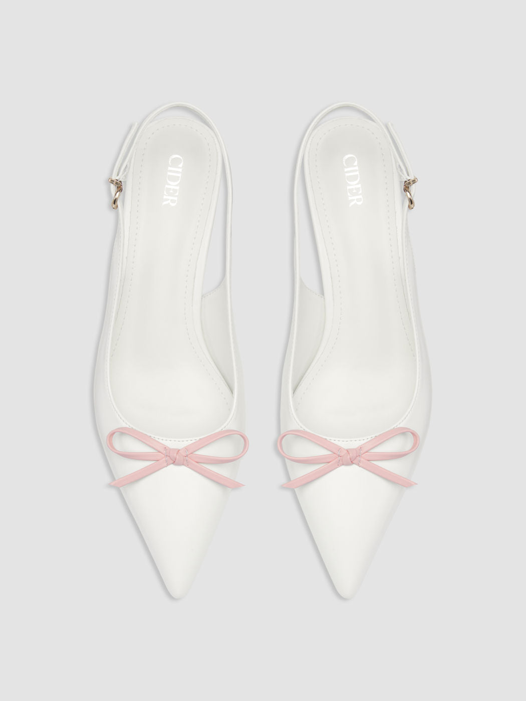TWO-TONE BOW POINTED-TOE SLINGBACK FAUX LEATHER KITTEN HEELS