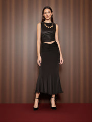 Round Neck Ruched Glitter Asymmetrical Tank Top