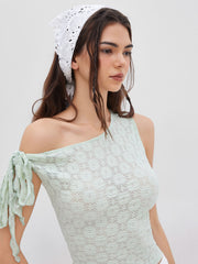 Lace Asymmetrical Neck Floral Knotted Tank Top