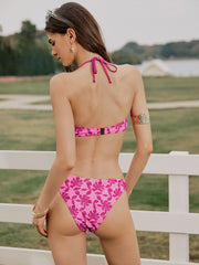 Sweetheart Leaf Twisted Halter Cheeky Bikini Set