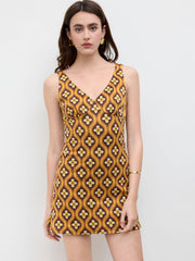 V-neck Geometric Zipper Mini Dress