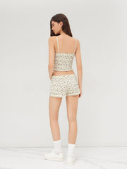 Ditsy Floral Lettuce Trim Cami Top & Low Rise Lettuce Trim Micro Shorts Set