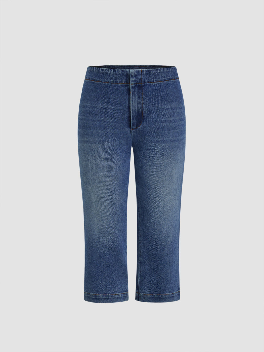 Stretch Denim Low Rise Straight Leg Capri Jeans