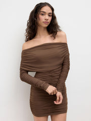 CDR Asymmetrical Neck Ruched Mini Dress