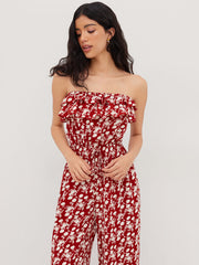 Bandeau Floral Ruffle Hem Wide Leg Jumpsuit