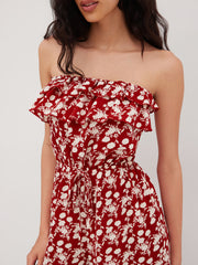 Bandeau Floral Ruffle Hem Wide Leg Jumpsuit