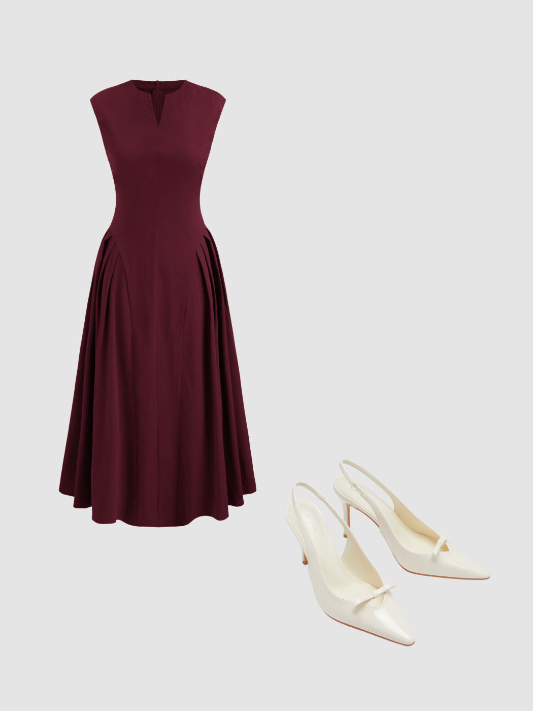 V-neck Solid Pleated Sleeveless Maxi Dress & FAUX LEATHER POINTED TOE HEELS