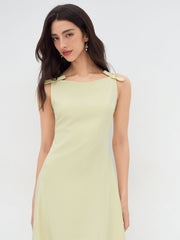 Boat Neck Ruffle Bowknot Midi Dress