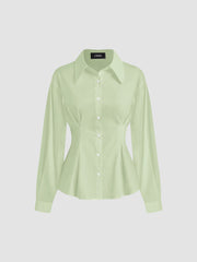 100% Cotton Polo Stripe Waist-cinching Shirt