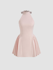 Halter Neck Knotted Backless Ruffle Mini Dress