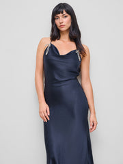 Satin Cowl Neck Rhinestone Bowknot Mermaid Maxi Dress