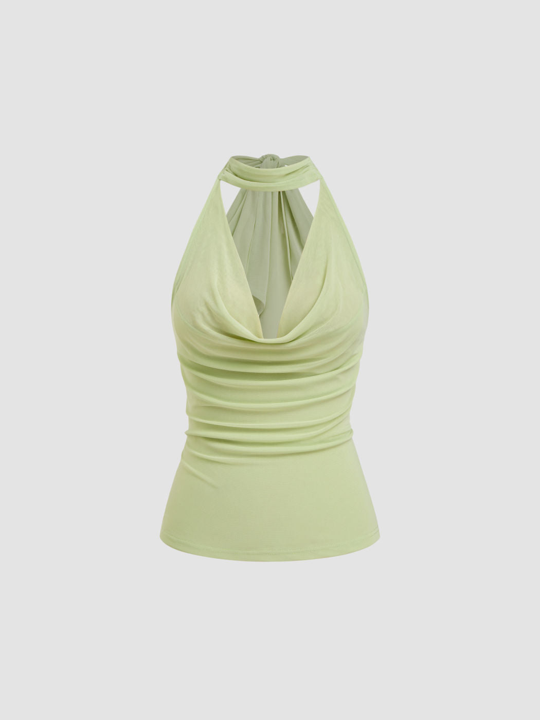 Mesh Halter Neck Ruched Tank Top