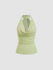 Mesh Halter Neck Ruched Tank Top