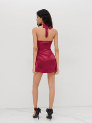 Satin Floral Lace Trim Bowknot Mini Dress