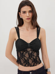 Lace V-neck Floral Tie Back Tank Top