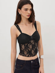 Lace V-neck Floral Tie Back Tank Top