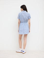 Cotton-blend Polo Stripe Button Through Roll-up Sleeve Mini Dress