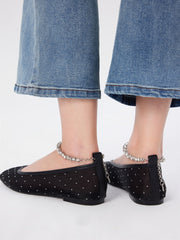 RHINESTONE STRAP MESH MARY JANE FLATS