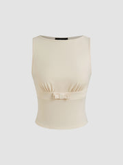 Boat Neck Bowknot Crop Tank Top