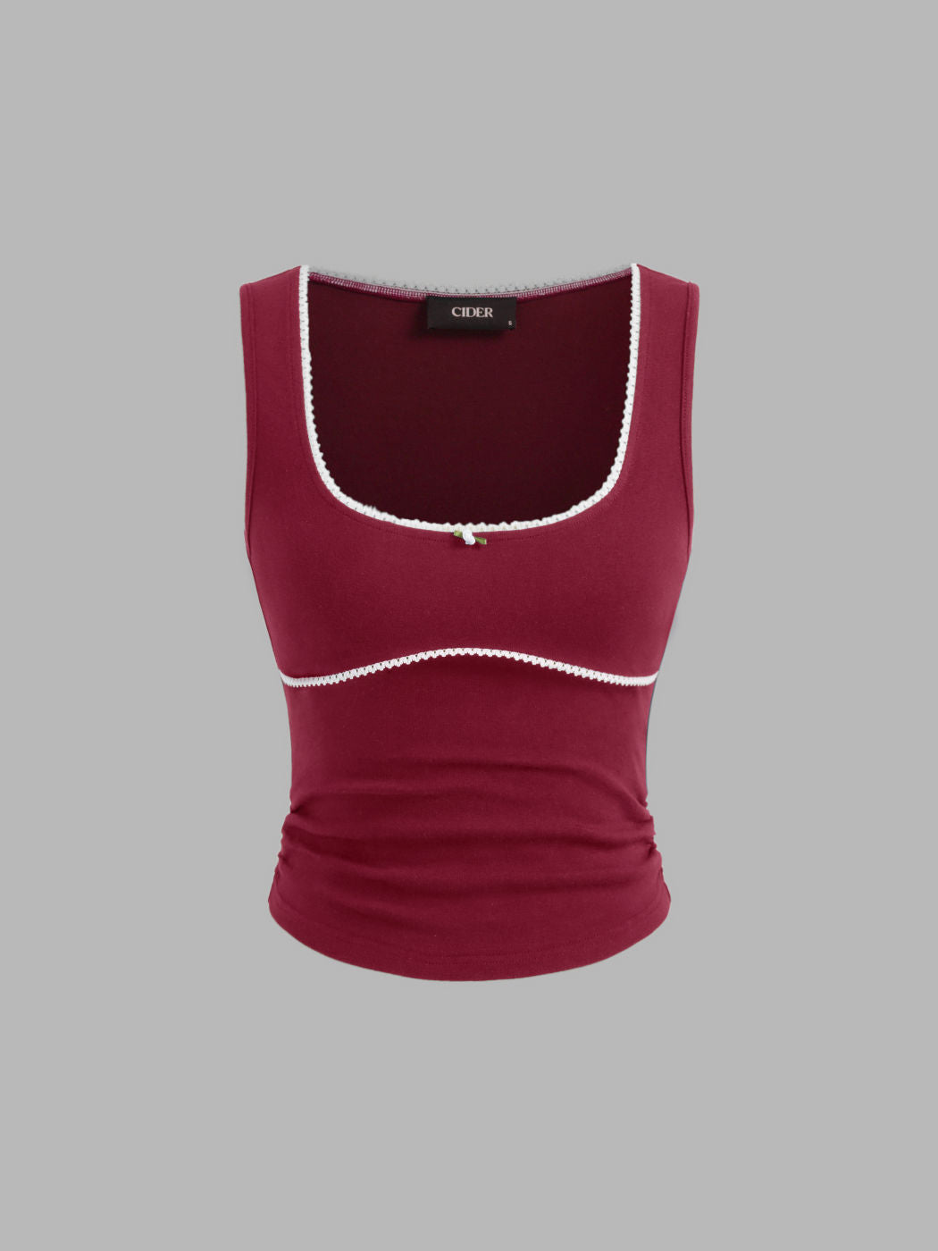 Cotton-blend U-neckline Contrasting Binding Ruched Tank Top