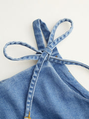 Stretch Denim Solid Zipper Knotted Mini Dress