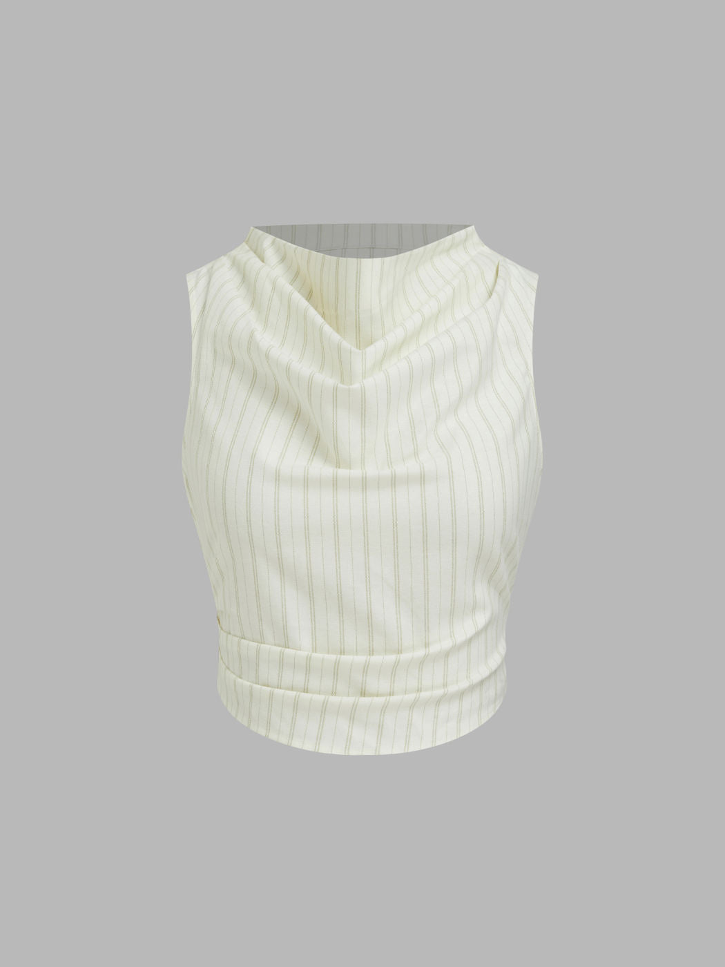 Cotton-blend Cowl Neck Stripe Ruched Tank Top