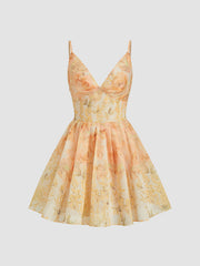 Square Neck Floral Ruffle Mini Cami Dress
