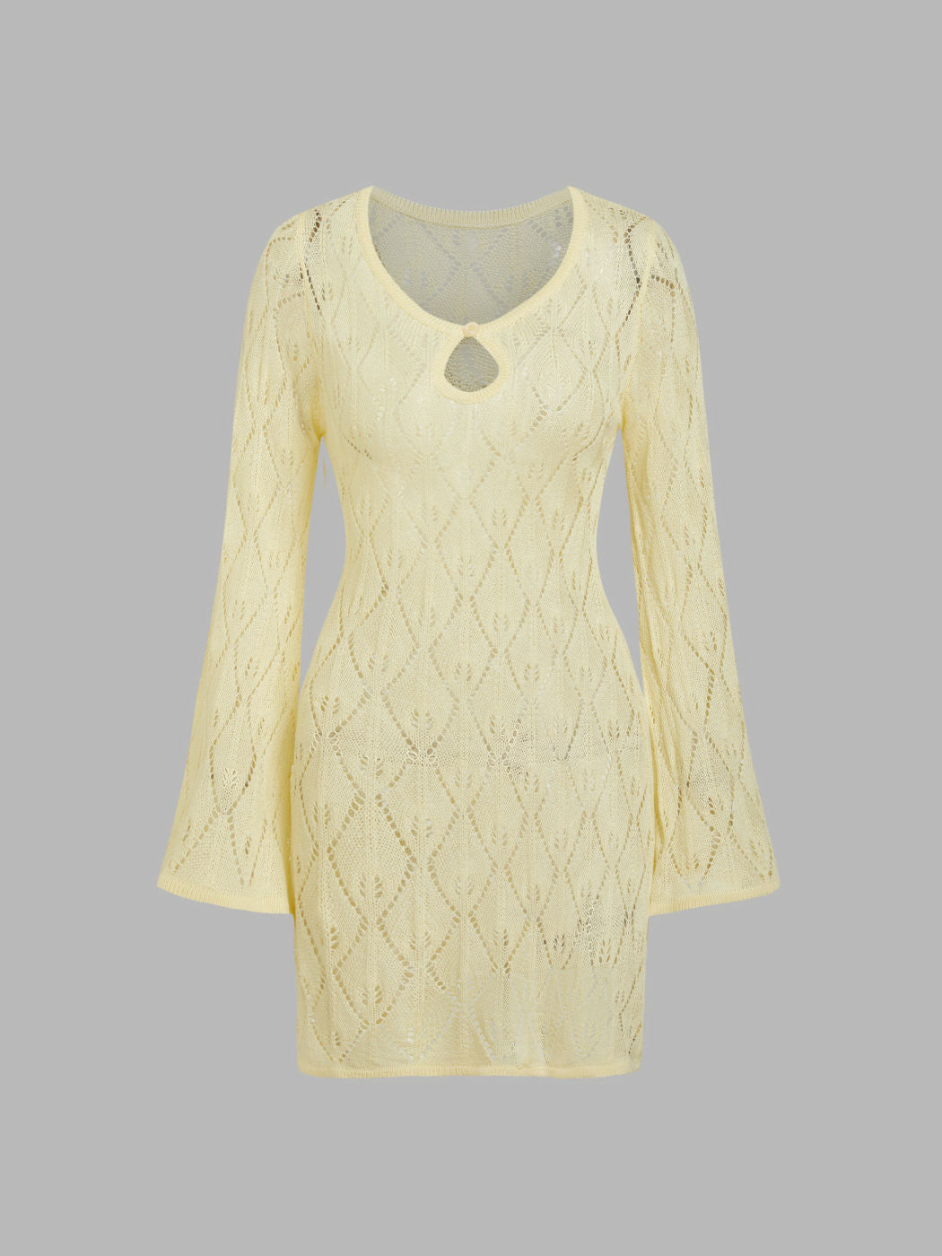 Knit Round Neckline Cut Out Crochet Cover Up Dress