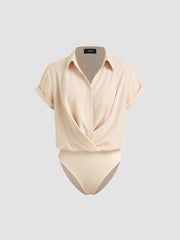 Collar Twist Oversized Shirt Bodysuit