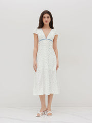 V-neck Floral Button Midi Dress
