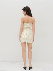 Mesh Polka Dot Lace Trim Draped Bandeau Mini Dress