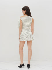 Polka Dot Asymmetrical Neck Ruched Romper