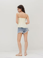 Cotton Shell Beaded Bowknot Pleated Oversized Cami Top
