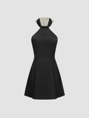 Satin Halter Neckline Bowknot Mini Dress