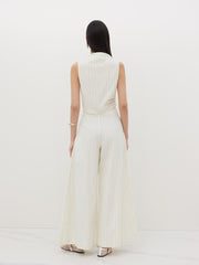 Cotton-blend Cowl Neck Stripe Ruched Tank Top