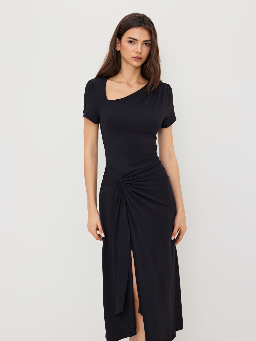 Asymmetrical Neck Twist Maxi Dress