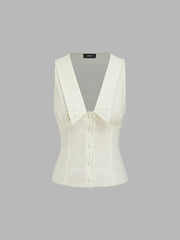 Cotton Collar Embroidery Tank Top & Mid Rise Elastic Waist Split Shorts Set