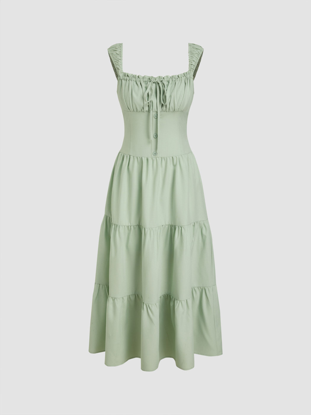 Square Neck Check Tiered Ruffle Maxi Dress