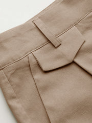 Cropped Linen Mid Rise Wide Leg Trousers